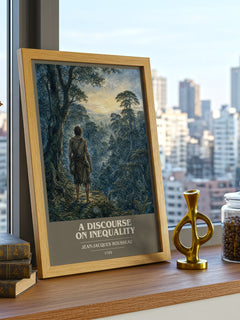 A discourse on inequality book cover print framed by window – literary home decor