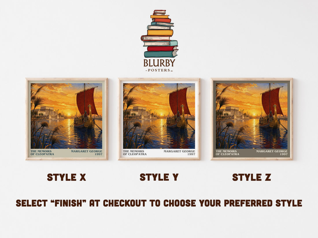 The Memoirs of Cleopatra literary print in frame leaning in hallway – historical fiction wall art (mockup)