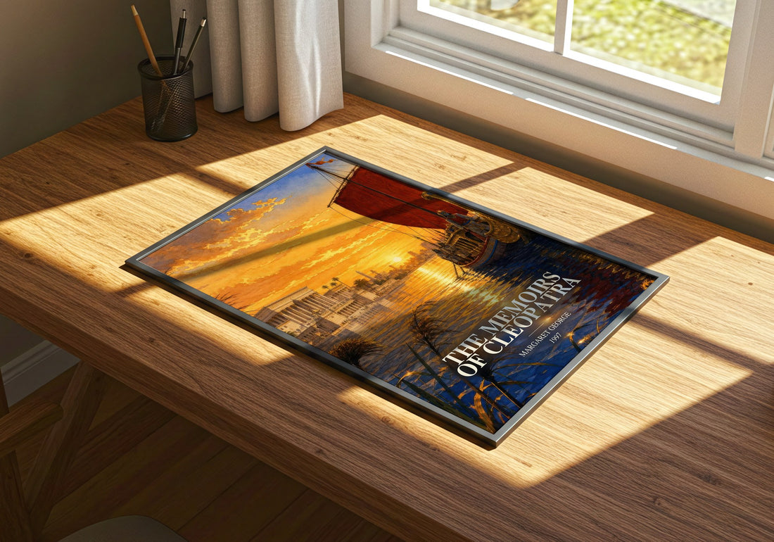 The Memoirs of Cleopatra watercolour book poster framed on wall – historical fiction wall art