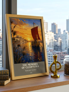 The Memoirs of Cleopatra book cover print framed by window – literary home decor
