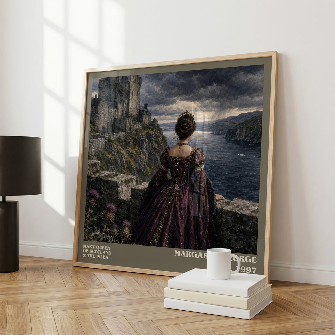 Mary Queen of Scotland & The Isles literary print framed by window – literary home decor