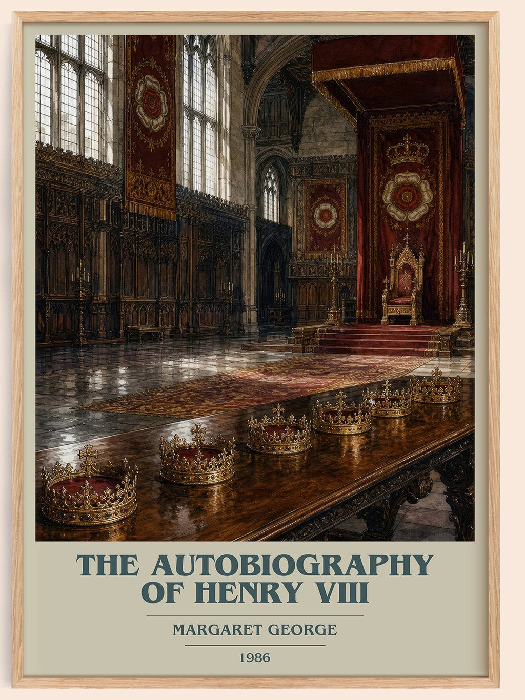 The autobiography of Henry VIII book cover book poster by Margaret George – framed literary art print