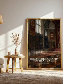 The autobiography of Henry VIII watercolour print in frame leaning in hallway – historical fiction wall art