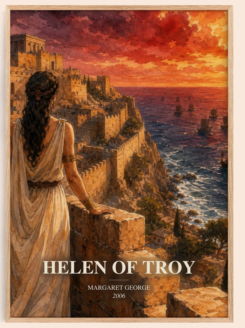 Helen of Troy watercolour book poster by Margaret George – framed literary art print