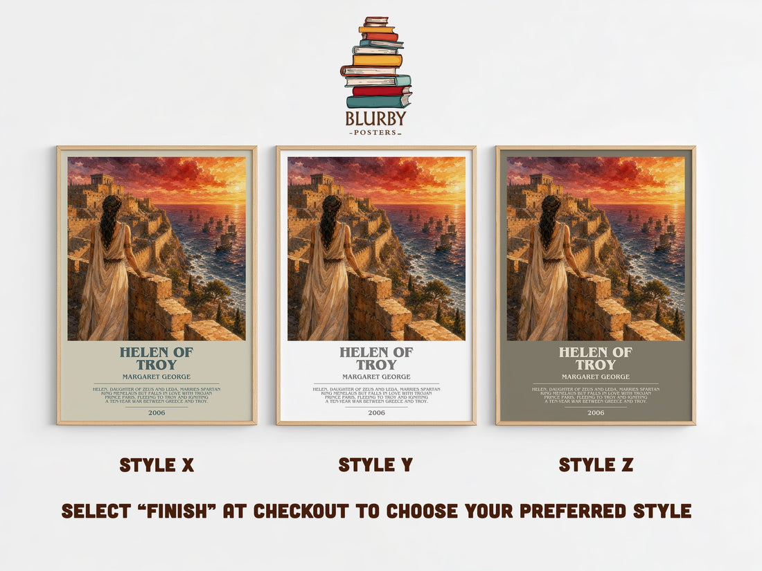 Helen of Troy bookish print in frame leaning in hallway – historical fiction wall art (mockup)