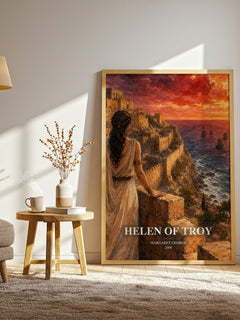 Helen of Troy watercolour print in frame leaning in hallway – historical fiction wall art