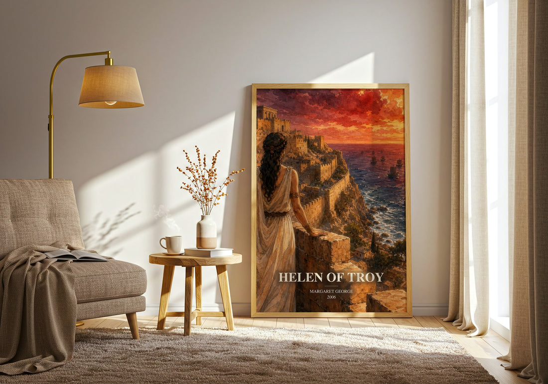 Helen of Troy watercolour print in frame leaning in hallway – historical fiction wall art