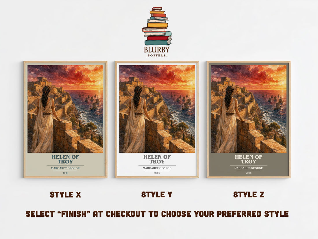 Helen of Troy book cover print in frame leaning in hallway – historical fiction wall art (mockup)