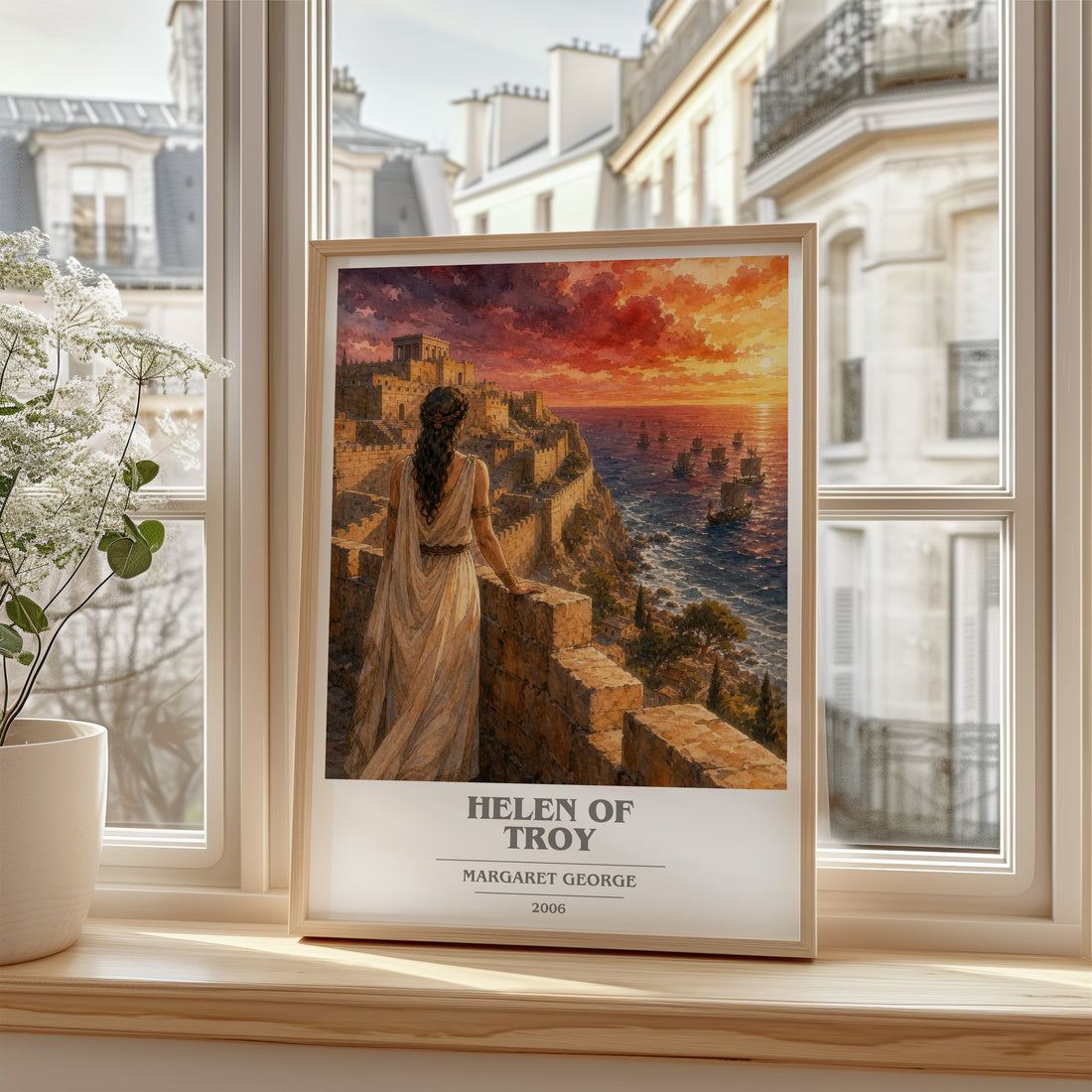 Helen of Troy Book Cover Poster by Margaret George – framed print by a bright window