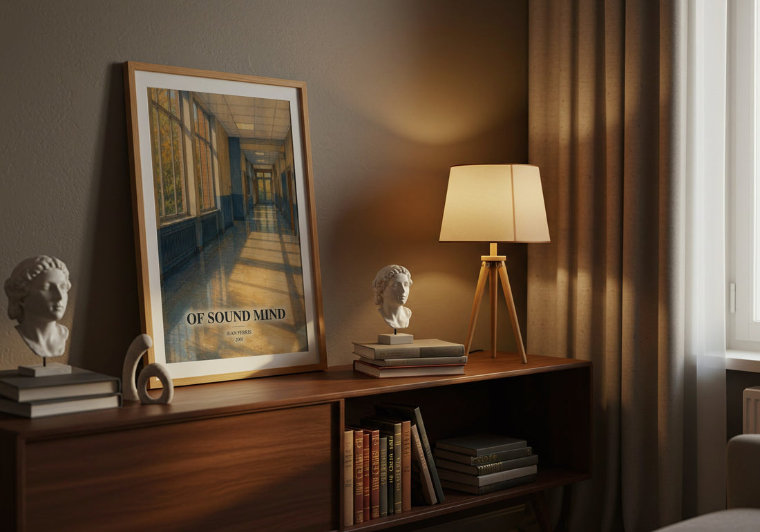 Of sound mind watercolour print on bookshelf – Jean Ferris fan gift