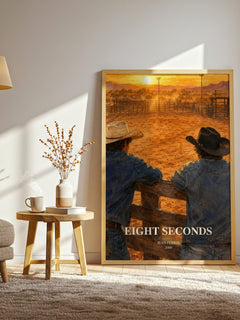 Eight seconds watercolour print in frame leaning in hallway – young adult wall art