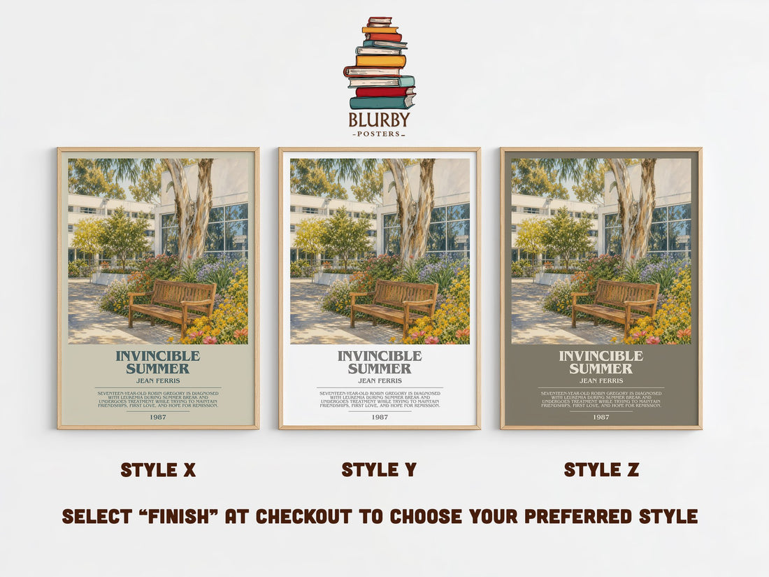 Invincible Summer bookish print in frame leaning in hallway – young adult wall art (mockup)