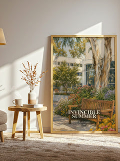 Invincible Summer watercolour print in frame leaning in hallway – young adult wall art