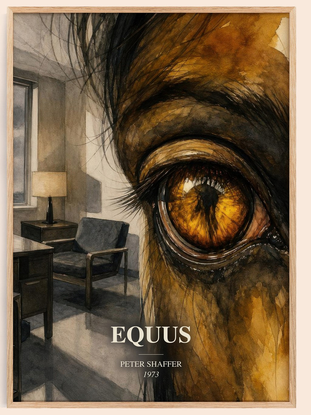 Equus watercolour book poster by Peter Shaffer – framed literary art print
