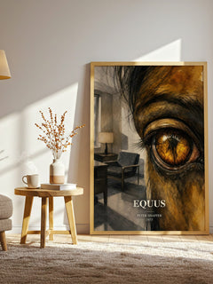Equus watercolour print in frame leaning in hallway – literary fiction wall art