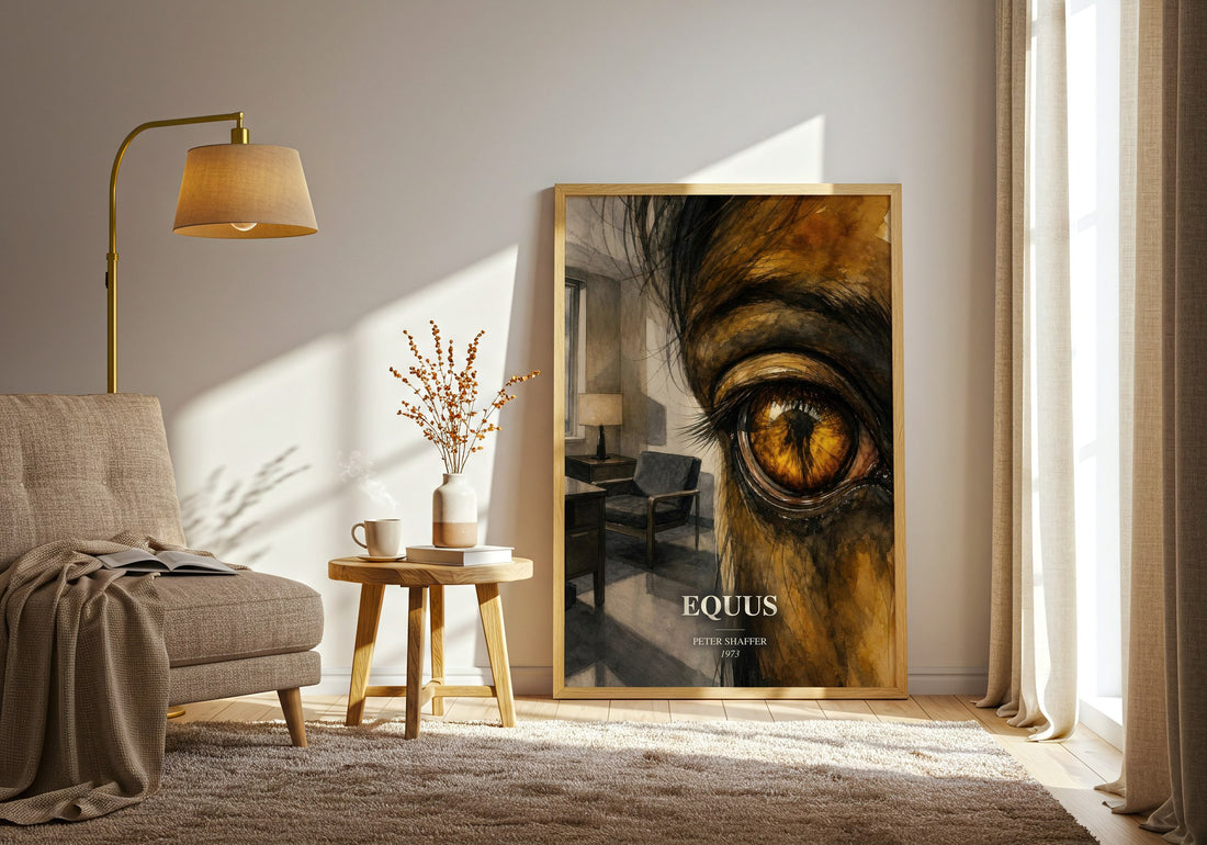 Equus watercolour print in frame leaning in hallway – literary fiction wall art