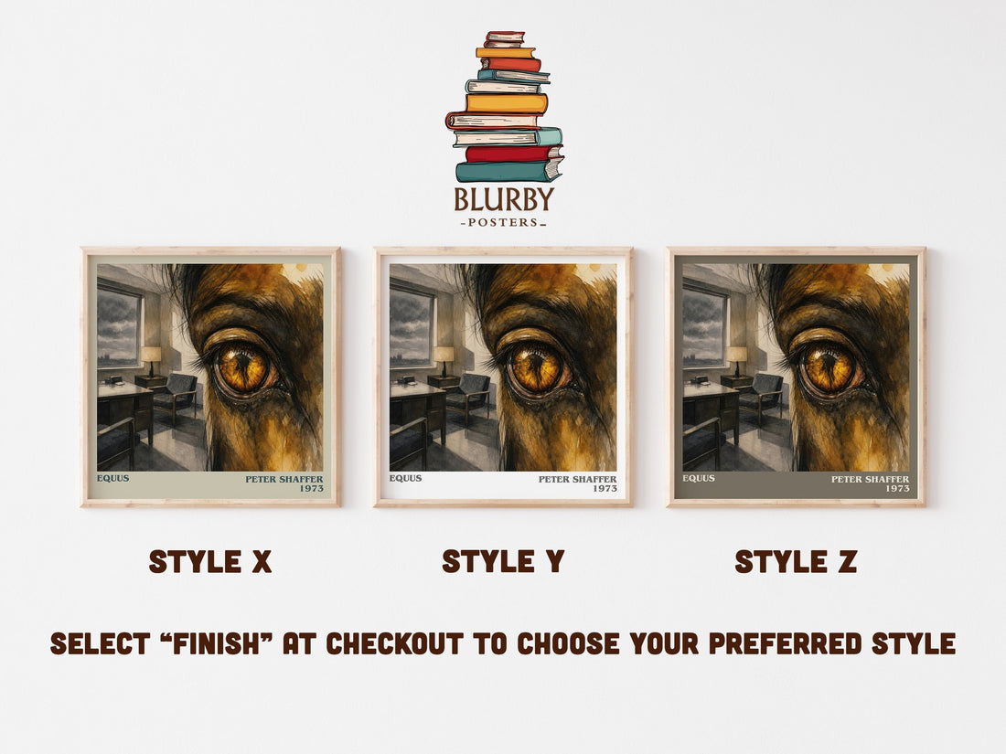 Equus literary print in frame leaning in hallway – literary fiction wall art (mockup)