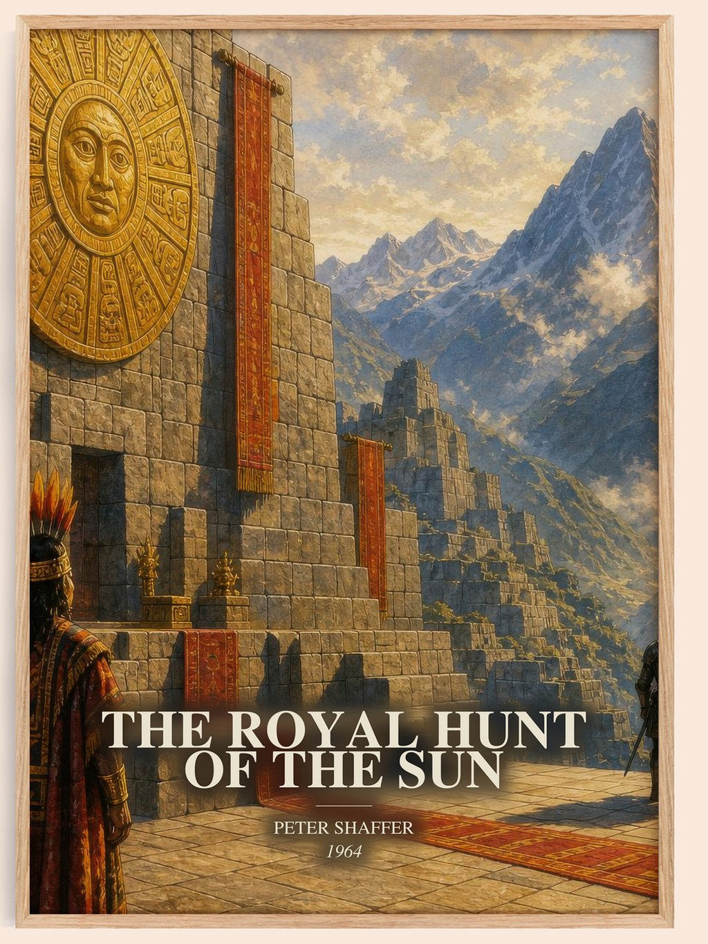The royal hunt of the sun watercolour book poster by Peter Shaffer – framed literary art print