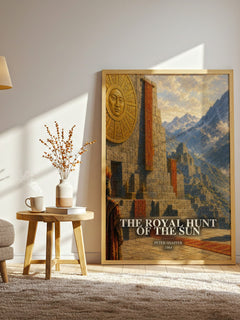 The royal hunt of the sun watercolour print in frame leaning in hallway – historical fiction wall art