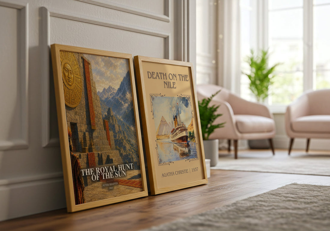 The royal hunt of the sun watercolour print framed by window – literary home decor