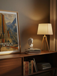 The royal hunt of the sun watercolour print on bookshelf – Peter Shaffer fan gift