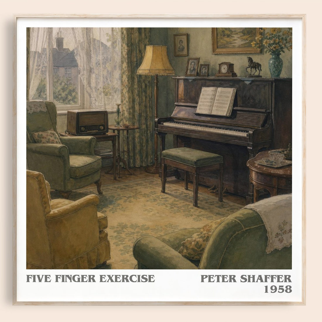 Five finger exercise literary book poster by Peter Shaffer – framed literary art print