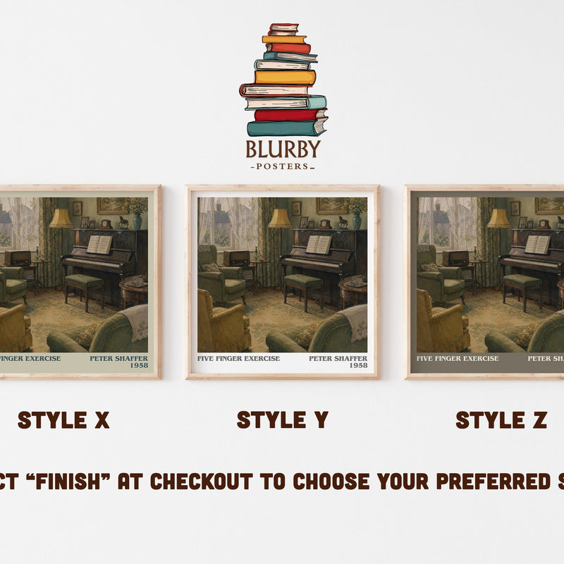 Five finger exercise literary print in frame leaning in hallway – literary fiction wall art
