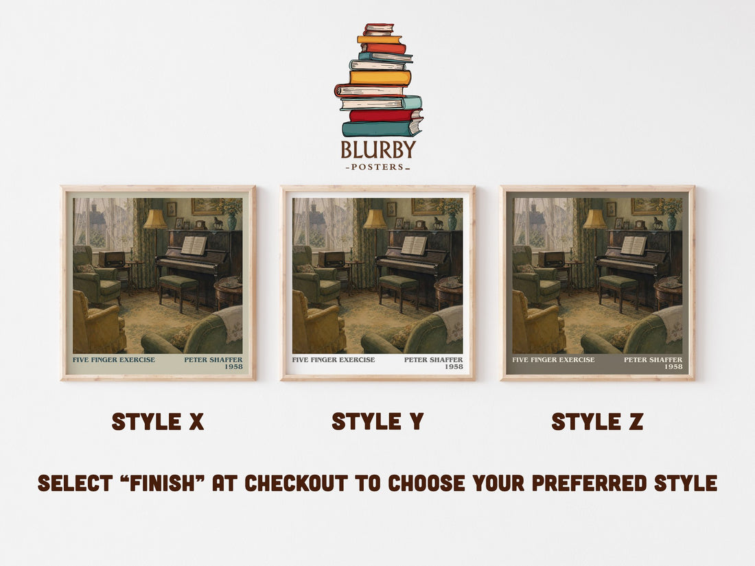 Five finger exercise literary print in frame leaning in hallway – literary fiction wall art (mockup)