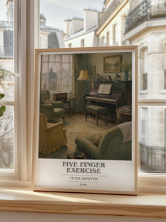 Five finger exercise book cover poster colour and style options – Peter Shaffer book art