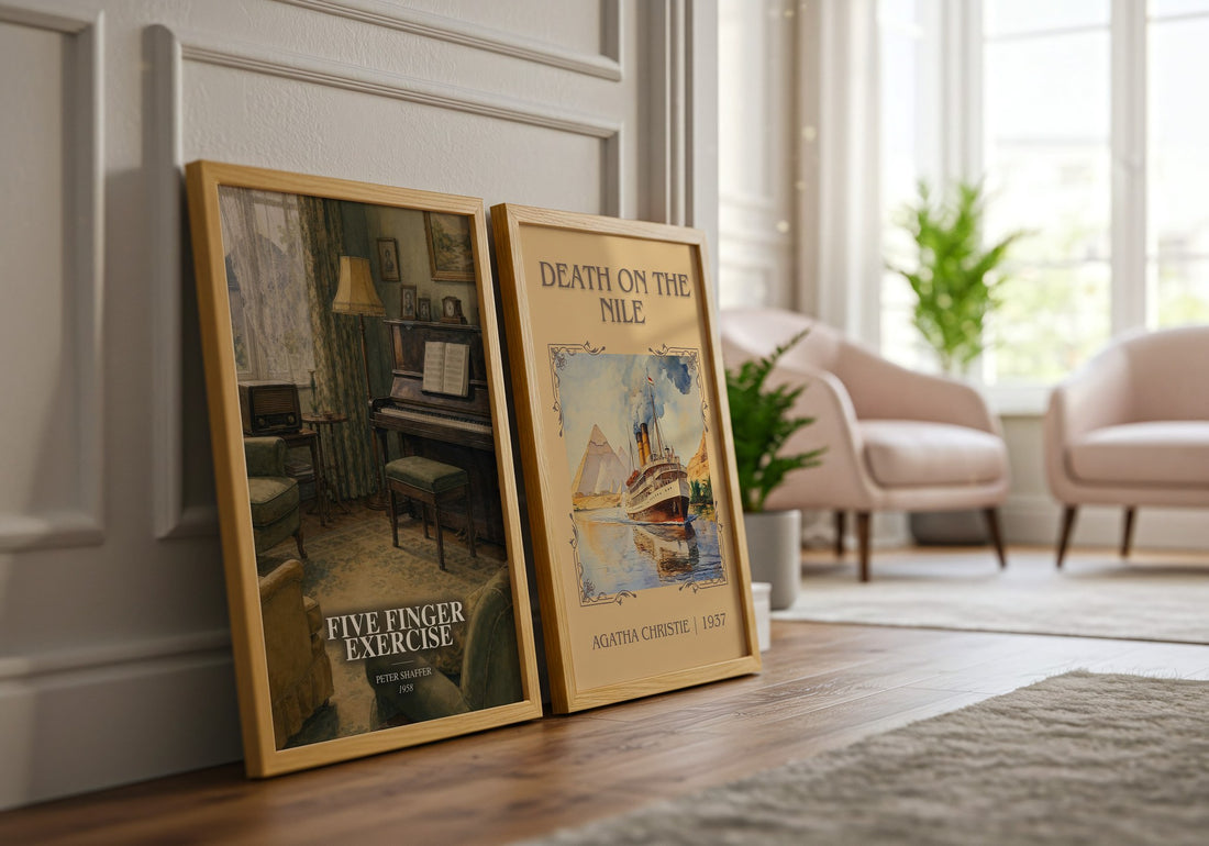 Five finger exercise watercolour print framed by window – literary home decor