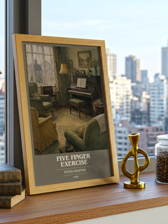 Five finger exercise book cover print framed by window – literary home decor