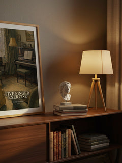 Five finger exercise watercolour print on bookshelf – Peter Shaffer fan gift