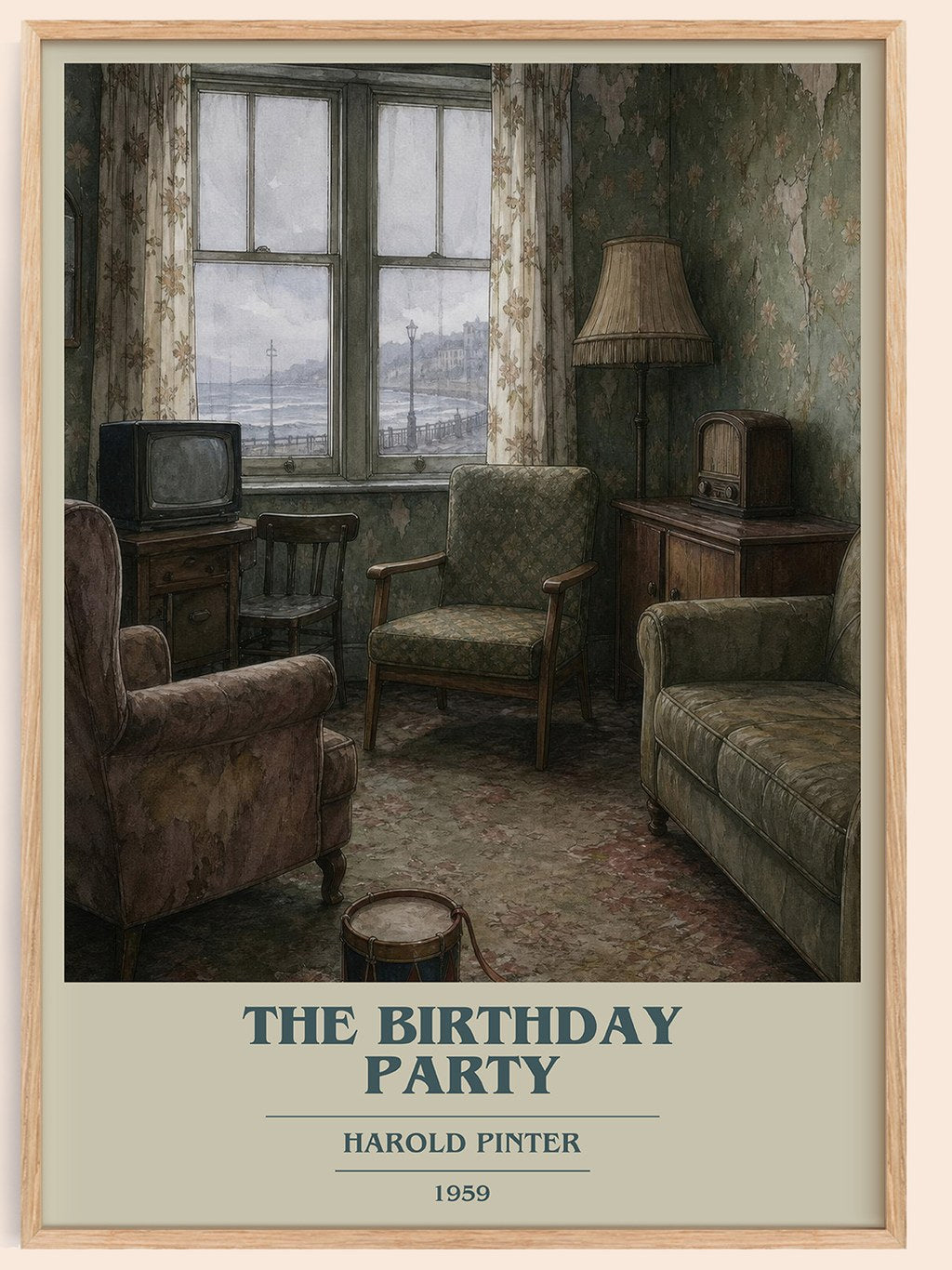 The birthday party book cover book poster by Harold Pinter – framed literary art print