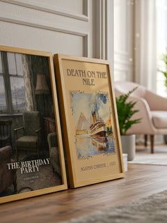The birthday party watercolour print framed by window – literary home decor