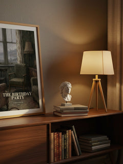 The birthday party watercolour print on bookshelf – Harold Pinter fan gift