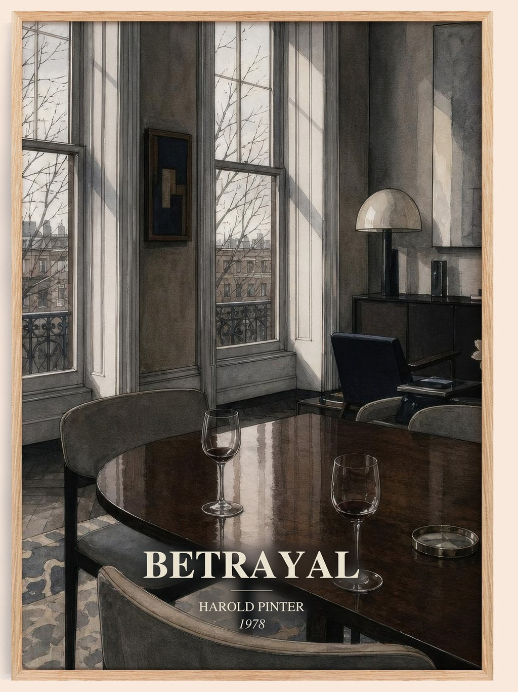 Betrayal watercolour book poster by Harold Pinter – framed literary art print