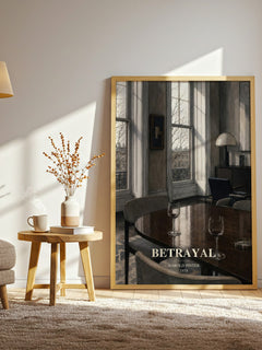 Betrayal watercolour print in frame leaning in hallway – literary fiction wall art
