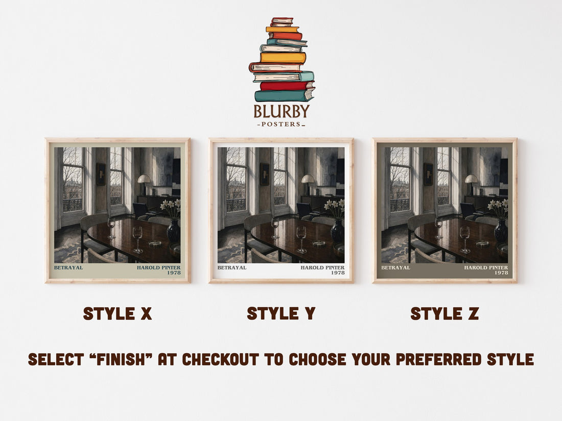 Betrayal literary print in frame leaning in hallway – literary fiction wall art (mockup)