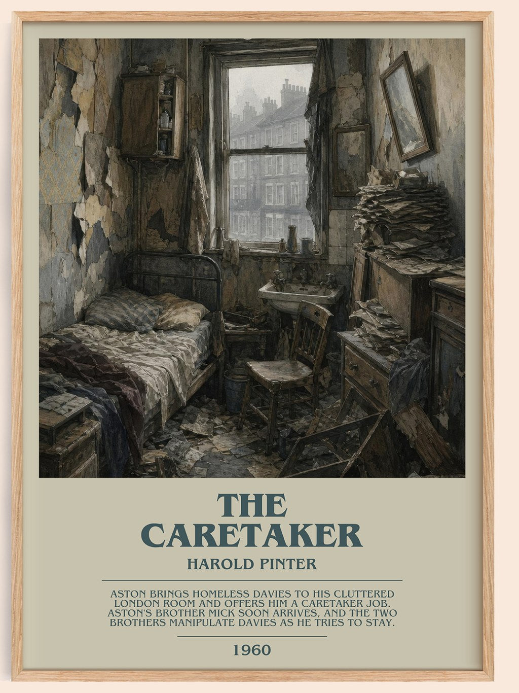 The caretaker bookish book poster by Harold Pinter – framed literary art print