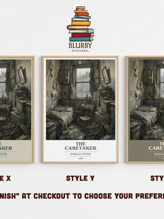 The caretaker book cover print in frame leaning in hallway – literary fiction wall art