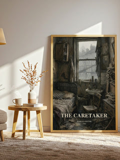 The caretaker watercolour print in frame leaning in hallway – literary fiction wall art