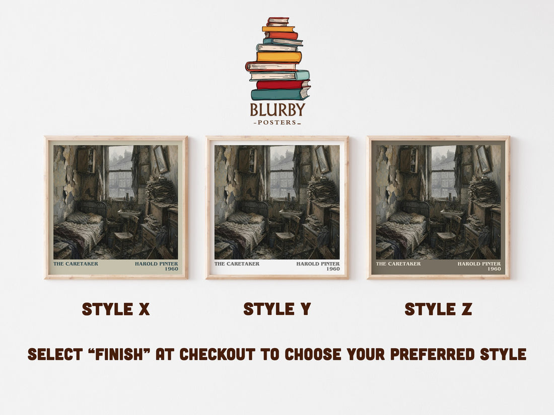 The caretaker literary print in frame leaning in hallway – literary fiction wall art (mockup)