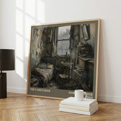 The caretaker literary print framed by window – literary home decor