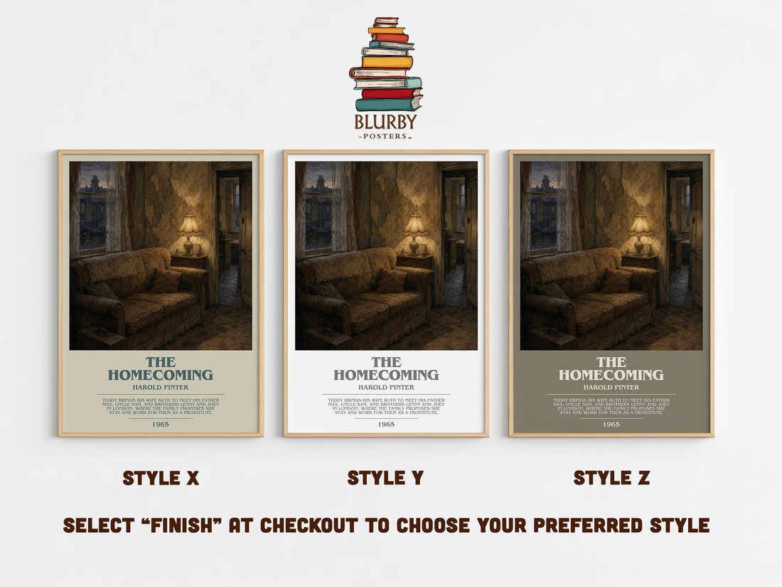 The homecoming bookish print in frame leaning in hallway – literary fiction wall art (mockup)
