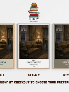 The homecoming book cover print in frame leaning in hallway – literary fiction wall art