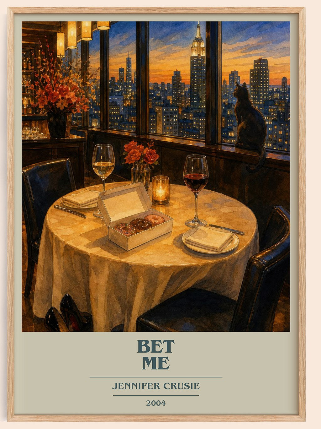 Bet me book cover book poster by Jennifer Crusie – framed literary art print
