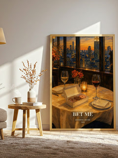 Bet me watercolour print in frame leaning in hallway – romance wall art