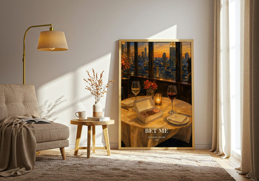 Bet me watercolour print in frame leaning in hallway – romance wall art