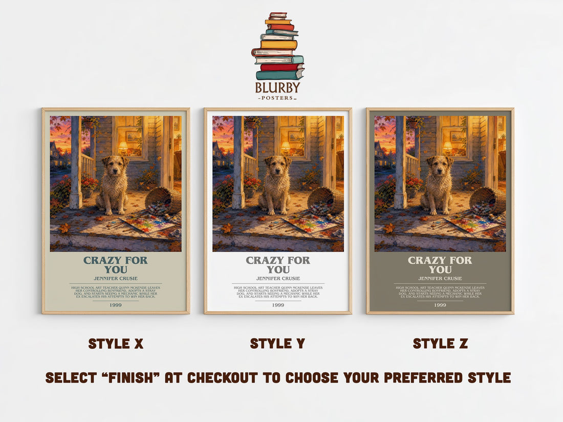Crazy for You bookish print in frame leaning in hallway – romance wall art (mockup)