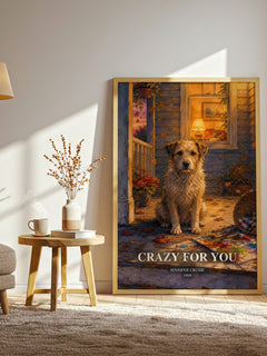 Crazy for You watercolour print in frame leaning in hallway – romance wall art
